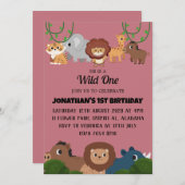Safari Wild ein einfaches Niedliches First Geburts Einladung (Vorne/Hinten)