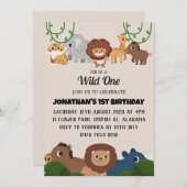 Safari Wild ein einfaches Niedliches First Geburts Einladung (Vorne/Hinten)