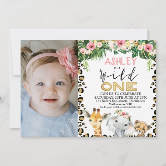 Safari Wild ein Foto Geburtstag Einladung für Mädc (Vorderseite)