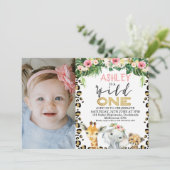 Safari Wild ein Foto Geburtstag Einladung für Mädc (Stehend Vorderseite)