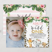 Safari Wild ein Foto Geburtstag Einladung für Mädc (Vorne/Hinten)