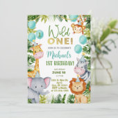 Safari Wild Ein Junge Einladung zum 1. Geburtstag. (Stehend Vorderseite)