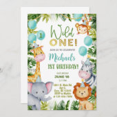 Safari Wild Ein Junge Einladung zum 1. Geburtstag. (Vorne/Hinten)