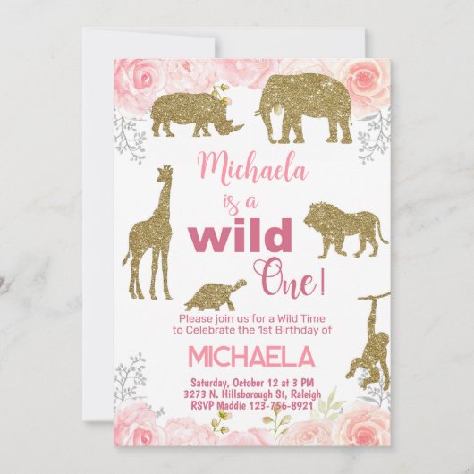 Safari Wild Ein Mädchen Einladung zum 1. Geburtsta (Vorderseite)
