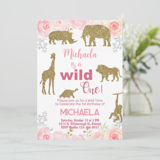 Safari Wild Ein Mädchen Einladung zum 1. Geburtsta (Stehend Vorderseite)