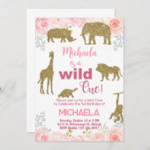 Safari Wild Ein Mädchen Einladung zum 1. Geburtsta (Vorne/Hinten)