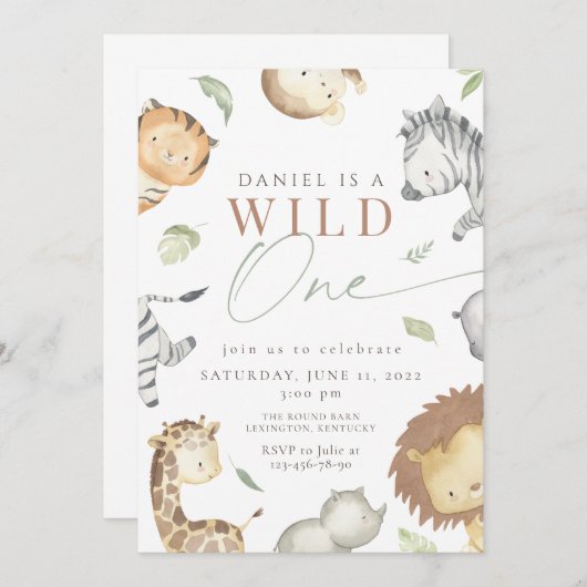 Safari wild einen Geburtstag Einladung (Vorne/Hinten)