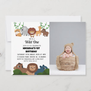 Safari Wild Eins Einfache Erste Geburtstags-Baby-F Einladung