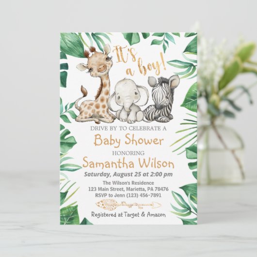 Safari Wild Es ist eine Boy Baby Shower Einladung (Stehend Vorderseite)