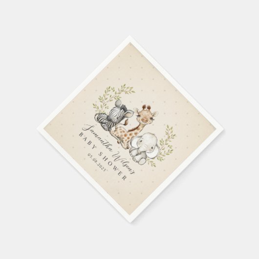 Safari Wild Giraffe Zebra Elephant Baby Shower Serviette (Ecke)