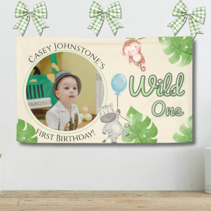 Safari Wild One 1 Foto Wasserfarbe 1. Geburtstag Banner