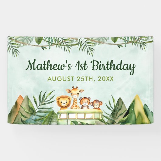 Safari Wild One 1. Geburtstag Banner (Horizontal)