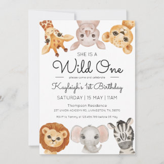 Safari Wild One 1. Geburtstag Einladung Junge Mädc