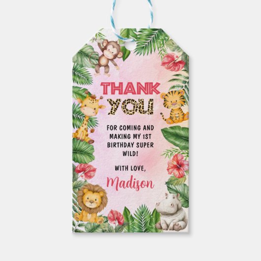 Safari Wild One 1. Geburtstag Geschenkanhänger (Vorderseite)