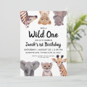 Safari Wild One 1. Geburtstag Junge Einladung (Stehend Vorderseite)