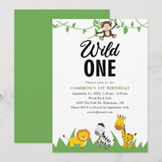 Safari Wild One 1. Geburtstag Niedlich Kawaii Einladung