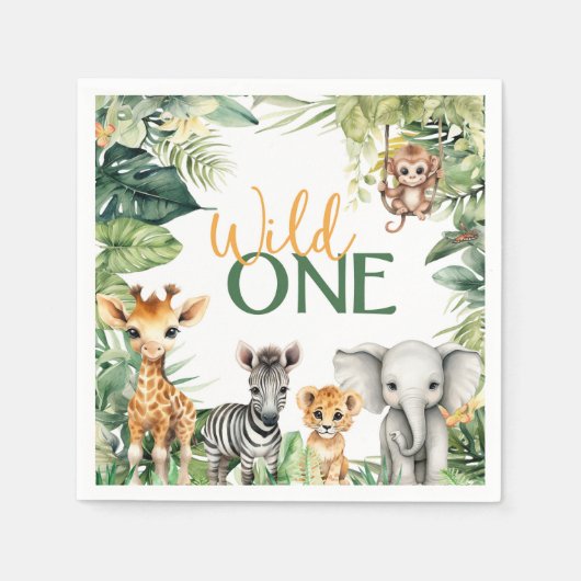 Safari WILD ONE 1. Geburtstag Party Napkin Serviette (Vorderseite)