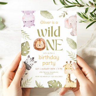 Safari Wild One 1. Geburtstagseinladung Einladung