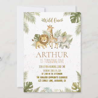 Safari Wild One 1. Geburtstagseinladung Karte
