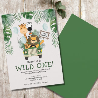 Safari Wild One 1. Geburtstagsfeier Party Einladun Einladung
