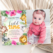 Safari Wild One 1. Girl Birthday Foto Dankeskarte