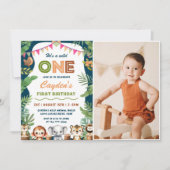 Safari Wild One 1. Junge Geburtstag Foto Einladung (Vorderseite)