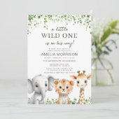 Safari Wild One All in One QR Code Kinderdusche Einladung (Stehend Vorderseite)