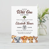 Safari Wild One Baby Animals Baby Shower Einladung (Stehend Vorderseite)