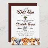 Safari Wild One Baby Animals Baby Shower Einladung (Vorne/Hinten)