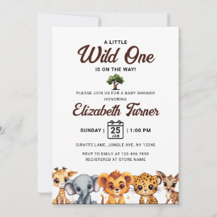 Safari Wild One Baby Animals Baby Shower Einladung