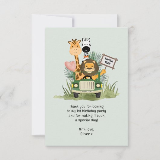 Safari Wild One Birthday Danke Karte (Vorderseite)