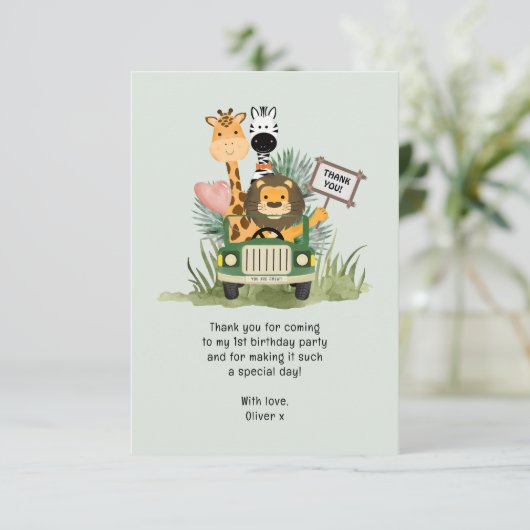 Safari Wild One Birthday Danke Karte (Stehend Vorderseite)