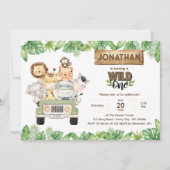 Safari Wild One Birthday Einladung Niedlicher Tier (Vorderseite)