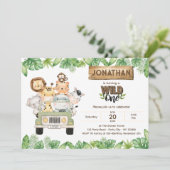 Safari Wild One Birthday Einladung Niedlicher Tier (Stehend Vorderseite)
