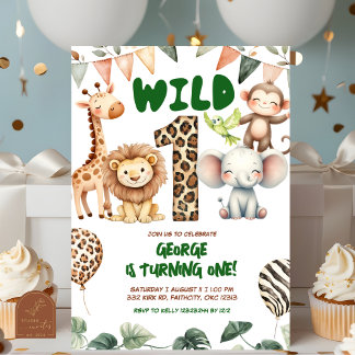 Safari wild one birthday invitation einladung