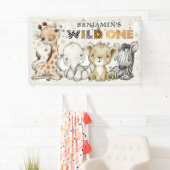 Safari Wild One Birthday Lion Elephant Giraffe Banner (Insitu)