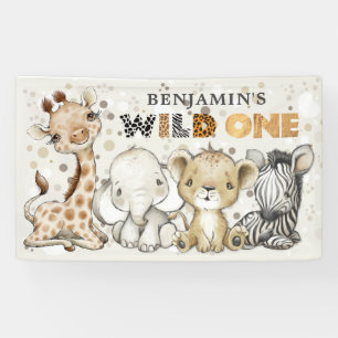 Safari Wild One Birthday Lion Elephant Giraffe Banner
