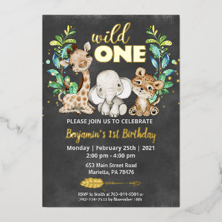 Safari Wild One Birthday Party Real Folieneinladung