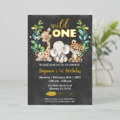 Safari Wild One Birthday Party Real Folieneinladung (Stehend vorne)