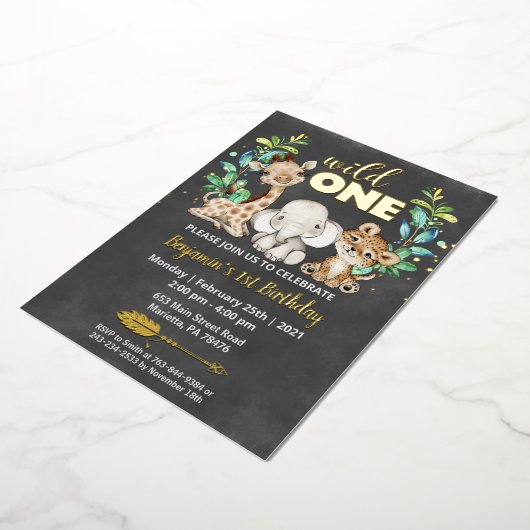 Safari Wild One Birthday Party Real Folieneinladung (Gedreht)