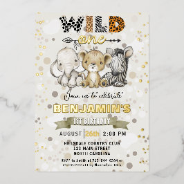 Safari Wild One Birthday Party Real Gold Folieneinladung