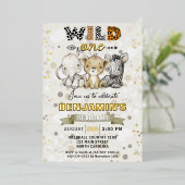 Safari Wild One Birthday Party Real Gold Folieneinladung (Stehend vorne)