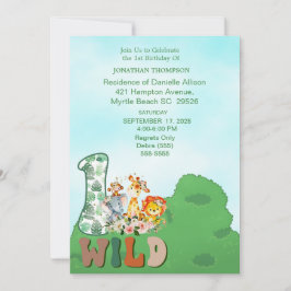 Safari Wild One Blue Green Geburtstagsparty Einladung