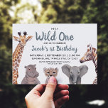 Safari Wild One Boy 1. Geburtstag Einladung<br><div class="desc">Niedliche Safari Baby Tiere 1. Geburtstagseinladung. Original-Kunstwerk von Komila Y.</div>