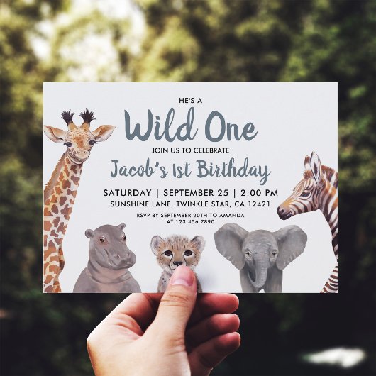 Safari Wild One Boy 1. Geburtstag Einladung