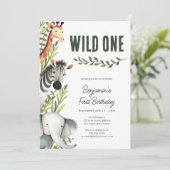 Safari Wild One Boy Einladung zum ersten Geburtsta (Stehend Vorderseite)