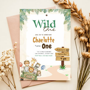 Safari Wild One Dschungeltiere Baby 1. Geburtsta Einladung