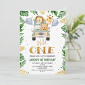 Safari Wild One Foliage Geburtstagseinladung Einladung (Stehend Vorderseite)
