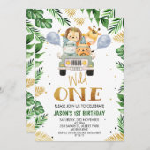 Safari Wild One Foliage Geburtstagseinladung Einladung (Vorne/Hinten)