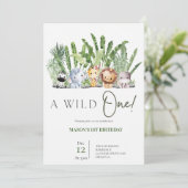 Safari Wild One Geburtstag Einladung (Stehend Vorderseite)